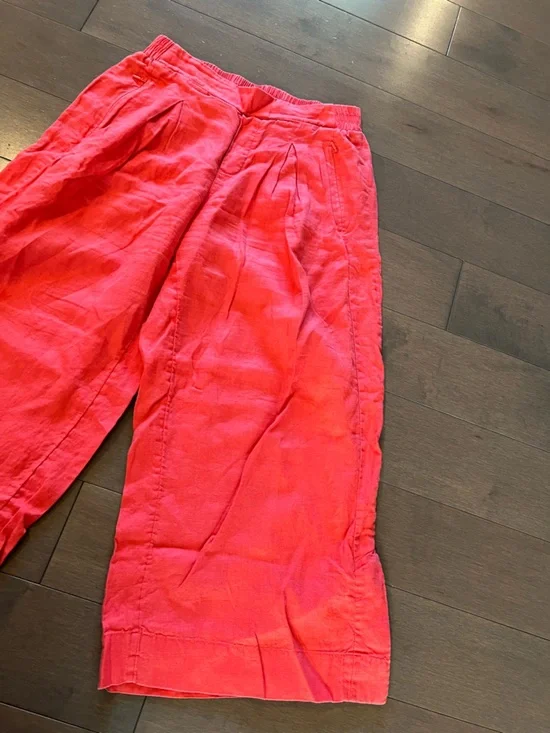 Athleta Playa Linen Wide Leg Crop Pants Coral Size 8 100% Linen - Picture 3 of 11